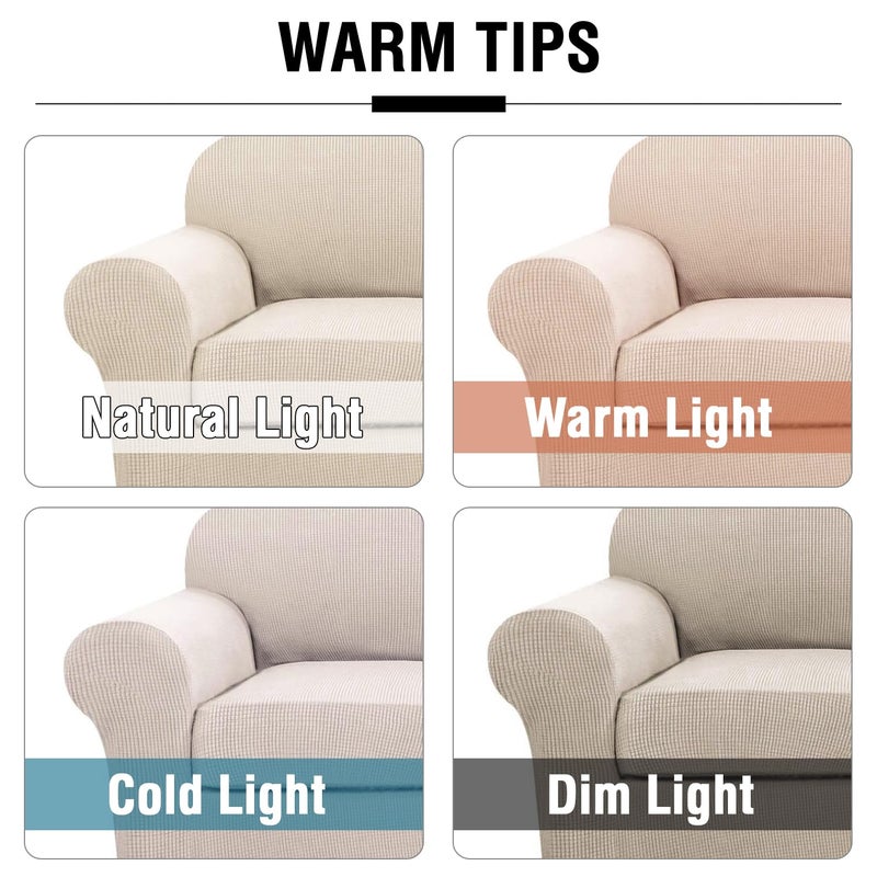 H.VERSAILTEX 3 Piece Stretch Sofa Covers for 2 Cushion Loveseat Couch Covers for Living Room Sofa Slipcovers (Base Cover Plus 2 Seat Cushion Covers) Thicker Jacquard Fabric(Medium Sofa, Natural) - Image 3